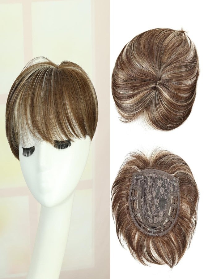 BECUS Brown Hair Topper for Women,Hair Pieces Clip-In 360° 3D Cover, Toppers Short Synthetic Bangs for Thinning Hair, 6.5X6 Daily Wear(Dark Brown with Blonde Highlights) - Image 5